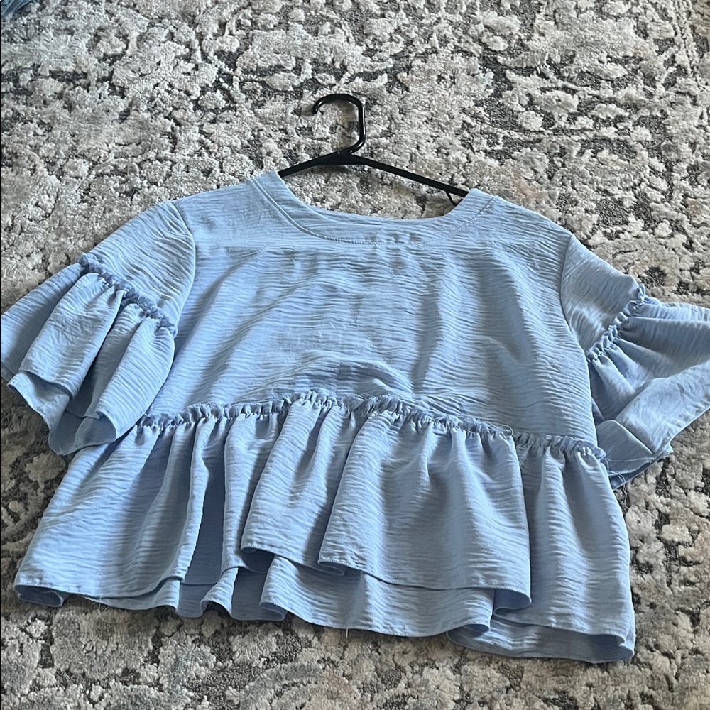 Altar'd State Light Blue Ruffle Peplum Blouse